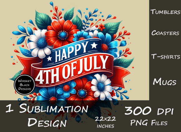 4th of July Floral Banner Graphic for Creative Projects