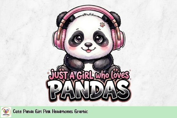 Evaluating the Cute Panda Girl Pink Headphones Graphic for Creative Projects