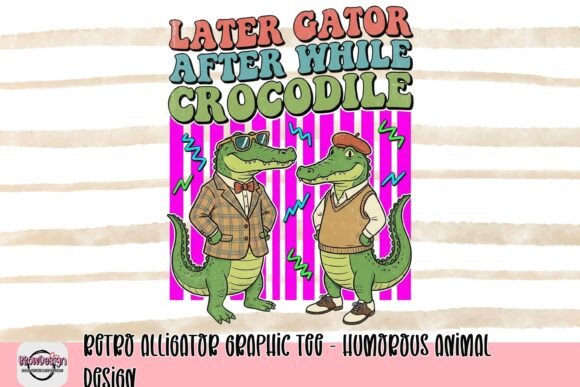 Retro Alligator Graphic Tee: Humorous Animal Design