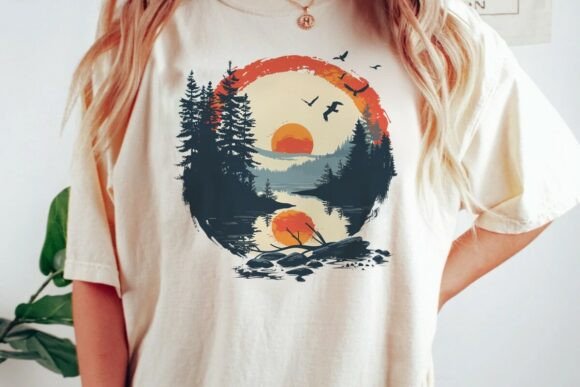 Sunset Forest Lake Birds Graphic Png: Elevating Nature-Inspired Digital Design